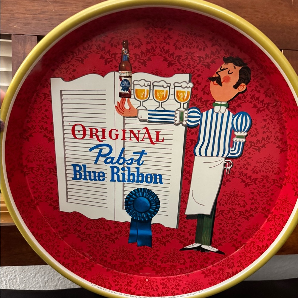 Vintage 1960’s Pabst Blue Ribbon Metal Beer Serving Tray P-412